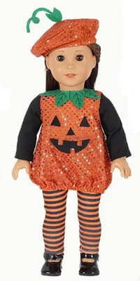 JUSTASKJOYCE HALLOWEEN COLLECTION Halloween, Cute as A Pumpkin Sequin Outfit with Accessories, for 18-Inch Dolls