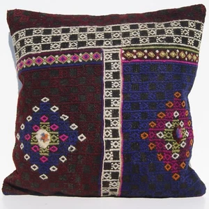 FUNDA DE ALMOHADA KILIM TURCA 24X24" CUADRADA LANA HECHA A MANO GEOMÉTRICAS ALFOMBRAS KELIM - Imagen 1 de 3