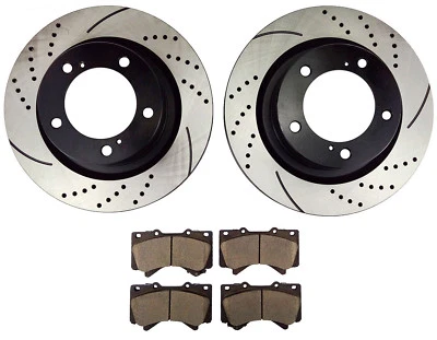 Fits 2016 2017 2018 Lexus LX570 Front Drilled Brake Rotors and Ceramic Pads - Image 1 of 4