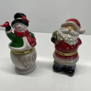 Greenbrier Limoge Schmuckschatullen - Porzellan Weihnachtsmann & Schneemann/Kardinäle Weihnachten - Bild 1 von 12