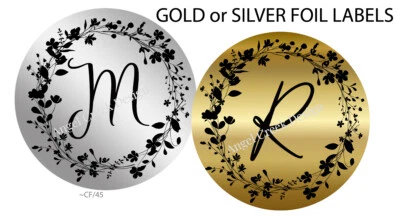 LÁMINA DORADA o LÁMINA PLATEADA Pegatinas Sellos Etiquetas Pegatinas Monograma Favores de Boda Foto 1 de 2