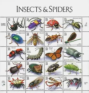 USA INSECTS & SPIDERS STAMPS: Bugs Beetles Ants Cicada Ladybug Jewelwing Katydid - Picture 1 of 2
