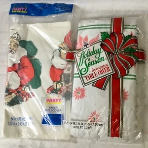 Vintage Weihnachten Tischdecke Weihnachtsmann Weihnachtsstern Menge 2 Papier Poly gefüttert 54x96 - Bild 1 von 7