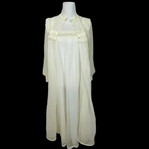 Warner's Vintage White Lace Night Slip Dress Robe Peignoir Set Sleep Gown Size S - Picture 1 of 13