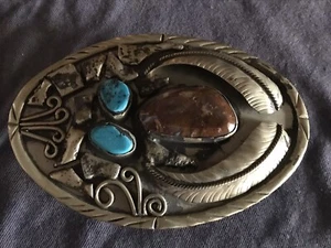 925 NAVAJO Silver Belt Buckle +NAVAJO Bracelet +3 Carved Indian Arrowheads/Spear - Picture 1 of 24
