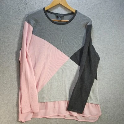 Investments Womens Long Sleeve Pink & Gray Color Block Sweater Size XL  EUC - Image 1 of 4