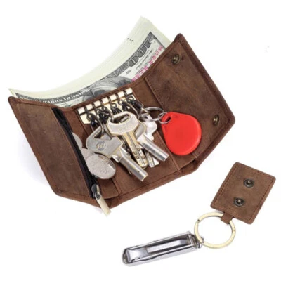 Porta llaves Cartera Cuero Genuino Llavero Anillos Estuche Portátil Monedero con Cremallera Foto 1 de 4