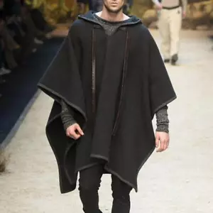 Hombres Invierno Cálido Ropa Exterior Lana Informal Capa Abrigo Sudaderas con Capucha Chaqueta Poncho Prendas para el torso - Imagen 1 de 15