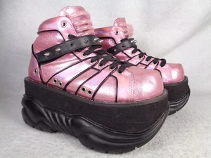 Demonia Neptune-100 Platform Spiked Boot Women US 6 Metallic Pink Leather - Picture 1 of 14