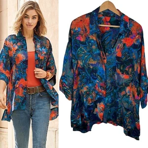 Peruvian Connection Womens Aurora Shirt Sz XL Floral Button Down Sheer Bohemian - Bild 1 von 16