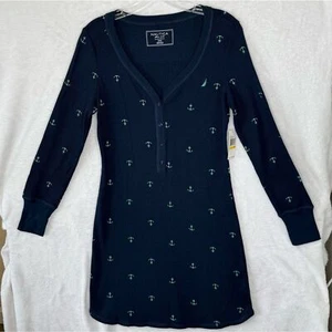 NWT NAUTICA Navy Blue Anchor Print Women's Sleepwear Nightgown Sz Med Nautical - Picture 1 of 14
