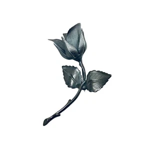 Vintage Giovanni Signed Long Stem Rose Flower Silvertone Pin Brooch 2.5" - Picture 1 of 7