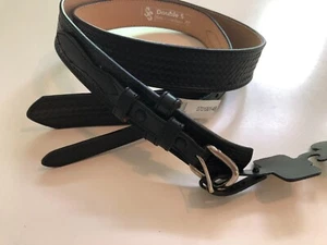 Double S Black Leather Silver Hardware Men's Belt Size 46 New/Old Stock - Picture 1 of 5