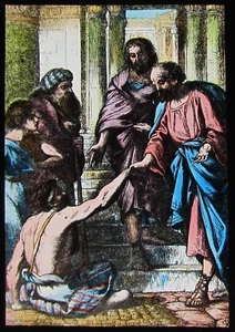 Glas Magische Laterne Dia HEILUNG DES OHNMÄCHTIGEN MANNES UM 1900 RELIGIÖSE BIBEL GESCHICHTE  - Bild 1 von 2