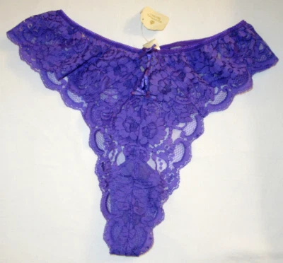 复古 Victoria's Secret 紫色花边丁字裤内裤花卉 M/L 皇冠标签全新全新带标签 — 第 1/4 张图片