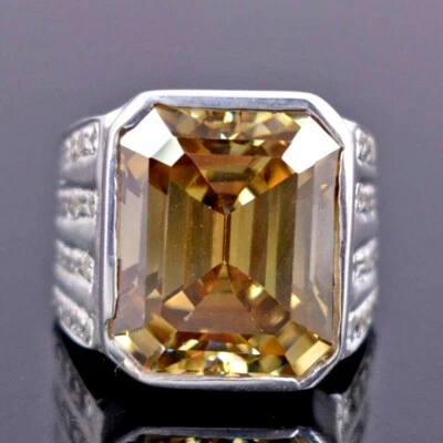 Anillo de diamantes tratados con champán corte esmeralda de 20,00 quilates plata 925 RARO Foto 1 de 4