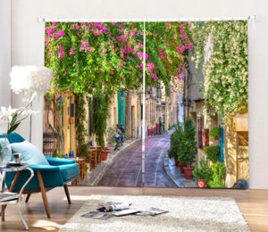 Retro Greek Flower Street 3D Printing Window Curtains Blockout Drapes Fabric - Picture 1 of 9