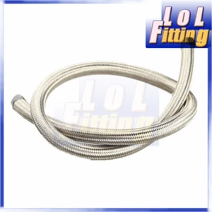 -6AN AN6 Stainless Steel Double Braided 1500 PSI Oil Fuel Gas Line Hose One Foot - Picture 1 of 4