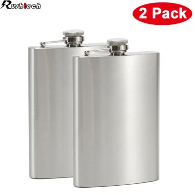 2-Pack 10 oz Liquor Pocket Hip Flask Stainless Steel Whiskey Screw Cap Flagon - Image 1 of 4