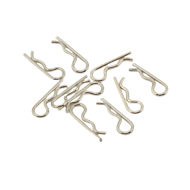 RC Hop Ups Extra Small Silver Bent Body Clip (10) for 1/18 & 1/16 Scale Vehicles - Image 1 of 1