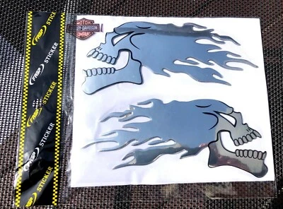 3D Sticker Decal Skull "Flamed Skull" Chopper Motorcycle Harley Helmet Chrome - Image 1 of 4