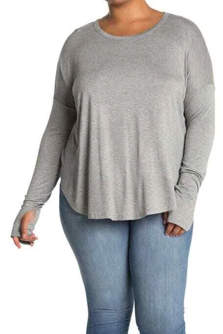 SWEET ROMEO Long Sleeve Thumbhole Swing Top Gray SIZE 1X - Image 1 of 1