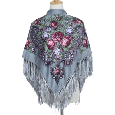 Ethnic Style Shawl Print Square Scarf Cotton Scarf Retro Tassel Shawl Women - Image 1 of 4