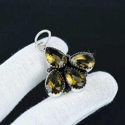 Fumoso Topazio Gemma Massiccio 925 Pendente Argento Sterling Per Birthday Regali - Immagine 1 di 4