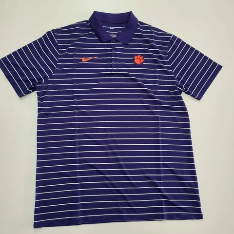 NWOT Men's Nike Clemson Tigers Purple Coach's Polo Shirt Large On Field Dry Fit Cover