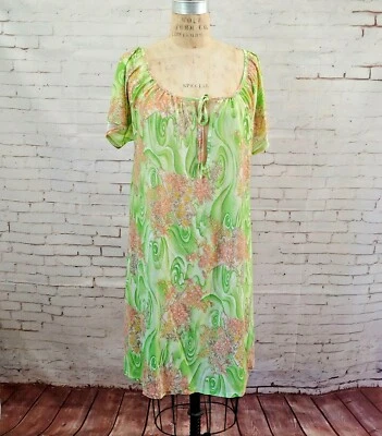 Vintage Nightgown Womens One Size 70s 80s Green Floral Sheer See Through - Image 1 of 4