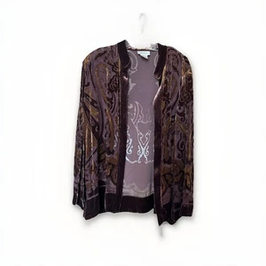 Vintage Neiman Marcus Embroidered Floral Sheer Silk&Velvet Blouse Party Top XL - Picture 1 of 16