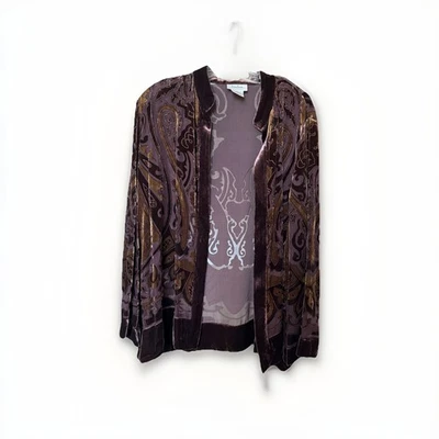 Blusa Top de Fiesta Vintage Neiman Marcus Bordada Floral Transparente Seda y Terciopelo XL Foto 1 de 4