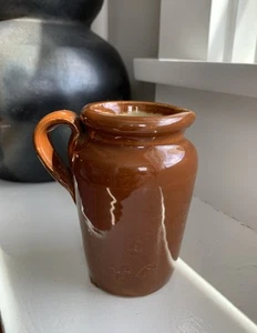 Antique Miniature Stoneware Miniature Pitcher Creamer Brown Glaze Applied Handle - Picture 1 of 21