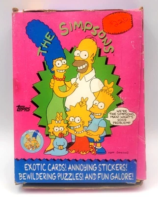 Caja de tarjetas coleccionables de Los Simpson Topps 1990 - 33 paquetes de cera sellados faltan 3 paquetes Foto 1 de 4