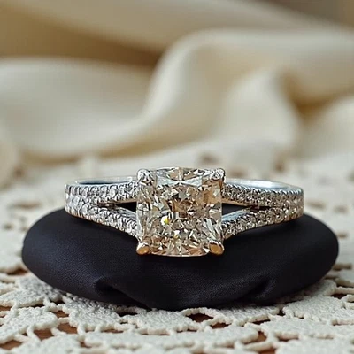 2,50 quilates - Cojín - Corte - Diamante creado en laboratorio - Sólido - 14 k - Blanco - Oro Foto 1 de 4