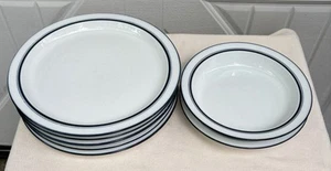 7ct Dansk Bistro Christianshavn Blue Rimmed 5 Dinner Plates & 2 Bowls Set - Picture 1 of 12