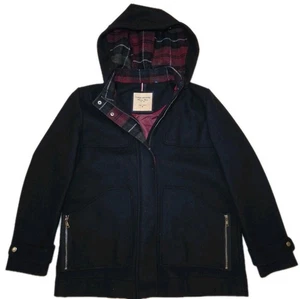 Tommy Hilfiger Damen Navy Wollmischung Jacke Mantel Large Full Zip abnehmbare Kapuze - Bild 1 von 14