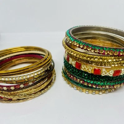 24 Messy Bangles Indian Wedding Boho Mixed Metal Materials Gold Tone Rhinestone - Image 1 of 4