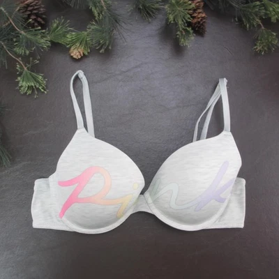 Victoria's Secret PINK Bra Womens 34C Gray Padded Underwire Adjustable Straps - Image 1 of 4