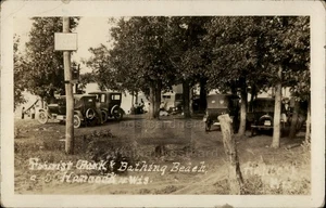 RPPC Hancock,WI Tourist Park Bathing Beach c1930 Waushara County Wisconsin - Picture 1 of 5