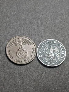 Lote de 2 monedas nazis de bronce y zinc 1940 A 1 Reichspfennig Tercer Reich - Imagen 1 de 2