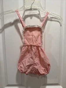 Vintage/Antique 1960’s Pink Gingham Ruffled Romper 9-12 MONTHS - Picture 1 of 7