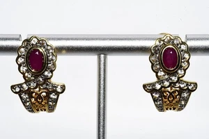 $600 .925 Sterling Silver 2.60CT Natural Sapphire & Ruby Huggie Hoop Earrings - Picture 1 of 8