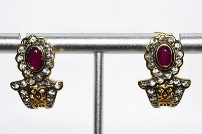$600 .925 Sterling Silver 2.60CT Natural Sapphire & Ruby Huggie Hoop Earrings - Image 1 of 4