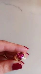 Beautiful Gold Plated Ring With Purple Heart Shaped Gem+Clear crystals On Shank - Picture 1 of 3
