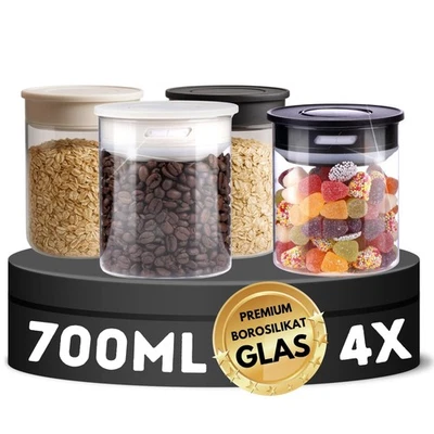 Vorratsgläser Set 4 Stück 700ml Vakuum Borosilikat Glas Aufbewahrung Vorratsglas - Bild 1 von 4