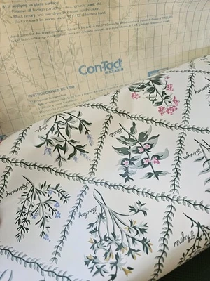 De colección Rollo Abierto Hierba Especias Con-Tacto Blanco Floral Contacto Papel Estante Forro Años 90 Foto 1 de 4