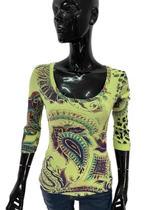 Just Cavalli Maglia Donna L Top Made in Italy Stretch Fantasia Paisley Originale - Imagen 1 de 15