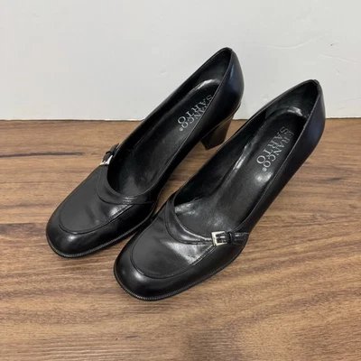 Mocasín Franco Sarto de cuero con tacón bloque para mujer de cuero negro 10 M Foto 1 de 4