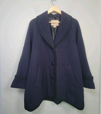 Vtg Woolrich Womens Wool Shawl Collar Coat Medium Navy Blue 3 Button - Image 1 of 4